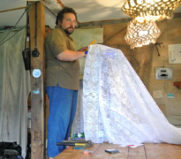 Sewing cages for stickleback. 2016. Ph.: D. Lajus