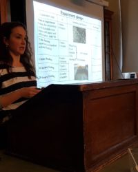 Nastya makes a presentation at the Stickleback Day 2020. Ph.: D.L. Lajus
